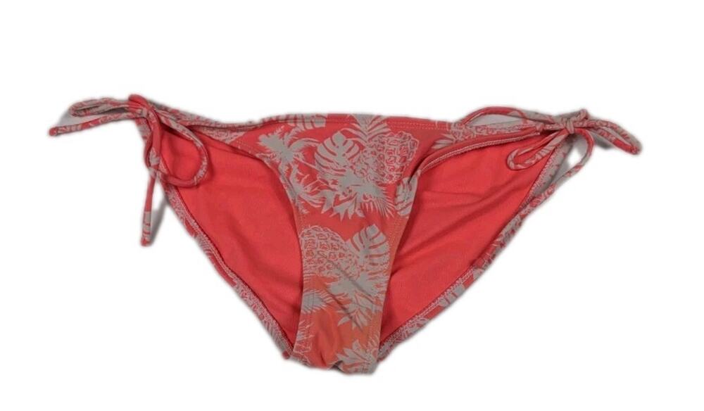 OP Women's Bikini Bottom Floral Print Size M 7-9 Matte Fluorescent Orange White